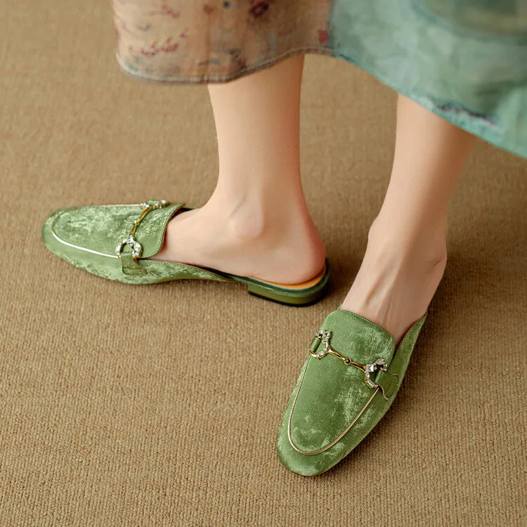 Ladies Round Toe Metal Bit Detail Flat Loafers