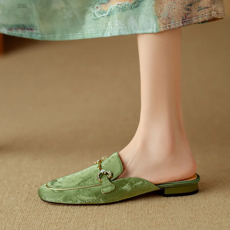 Ladies Round Toe Metal Bit Detail Flat Loafers