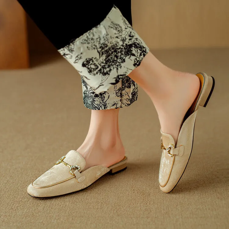 Ladies Round Toe Metal Bit Detail Flat Loafers