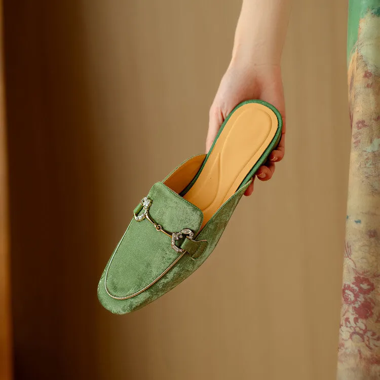 Ladies Round Toe Metal Bit Detail Flat Loafers