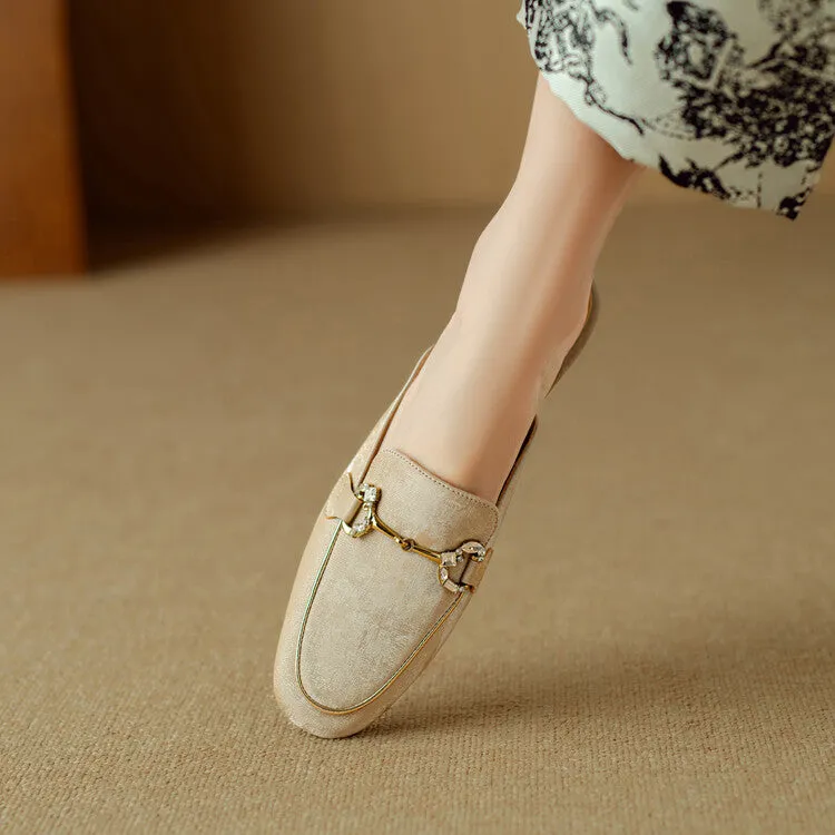 Ladies Round Toe Metal Bit Detail Flat Loafers