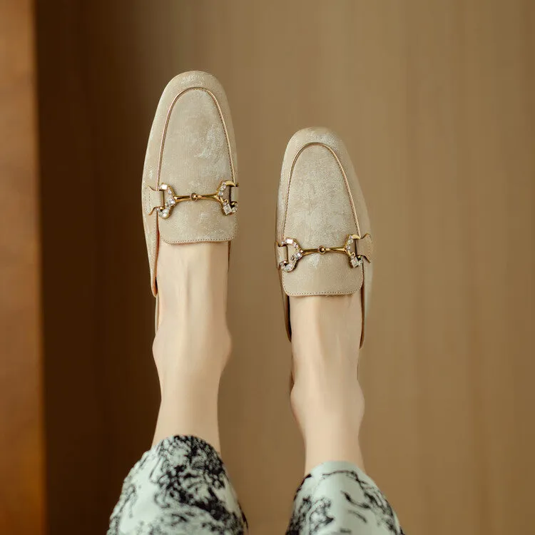 Ladies Round Toe Metal Bit Detail Flat Loafers