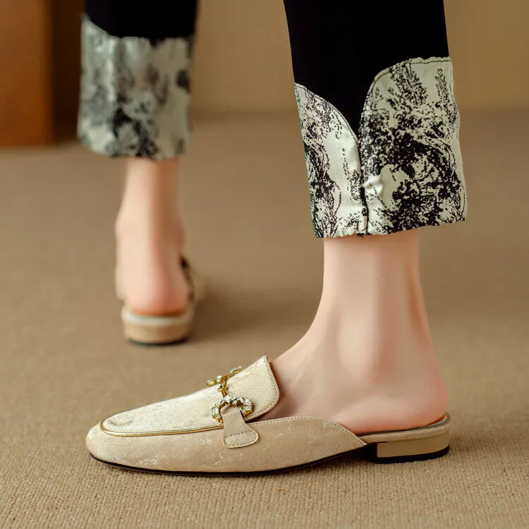 Ladies Round Toe Metal Bit Detail Flat Loafers