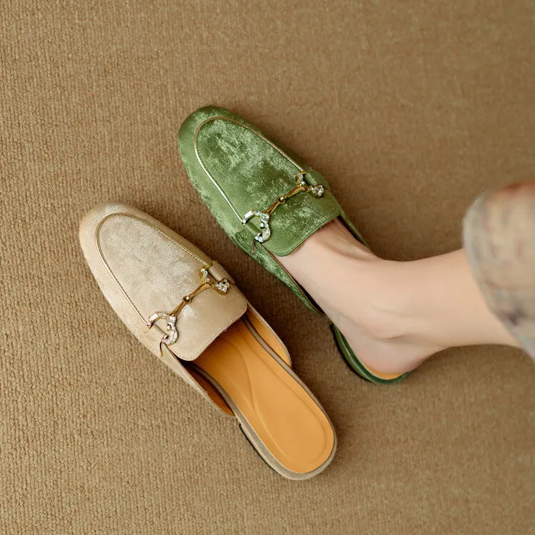 Ladies Round Toe Metal Bit Detail Flat Loafers
