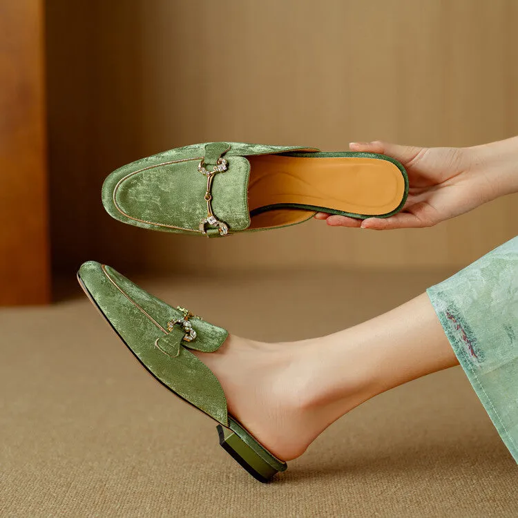 Ladies Round Toe Metal Bit Detail Flat Loafers