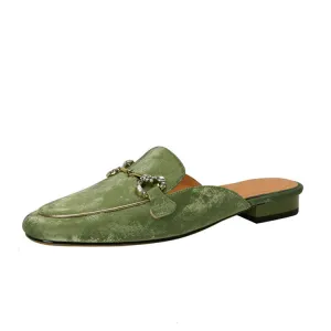 Ladies Round Toe Metal Bit Detail Flat Loafers