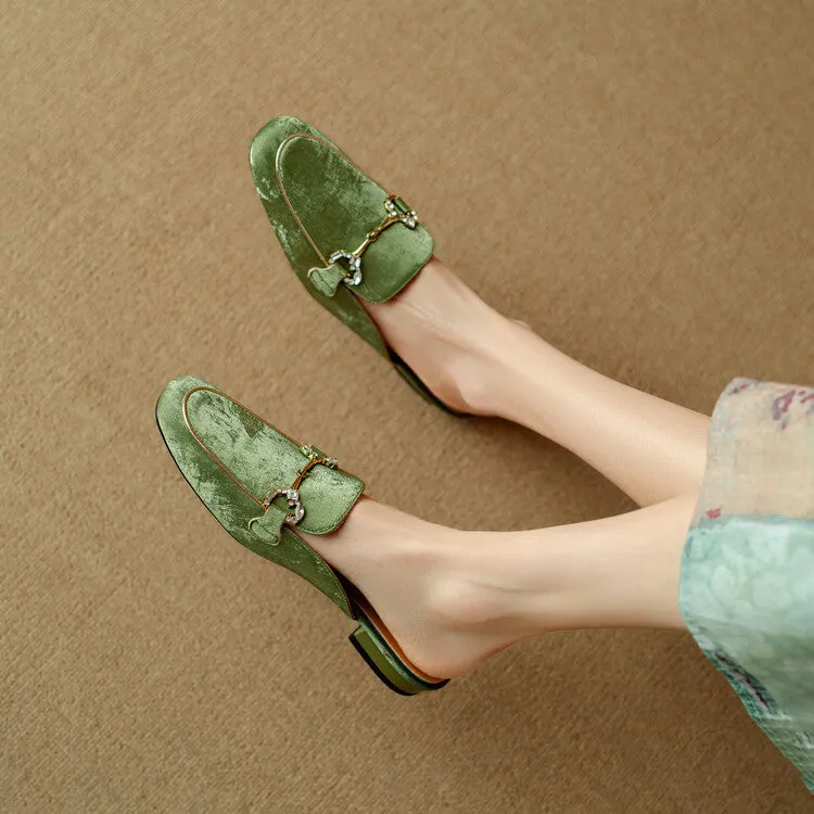 Ladies Round Toe Metal Bit Detail Flat Loafers