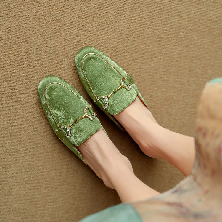 Ladies Round Toe Metal Bit Detail Flat Loafers