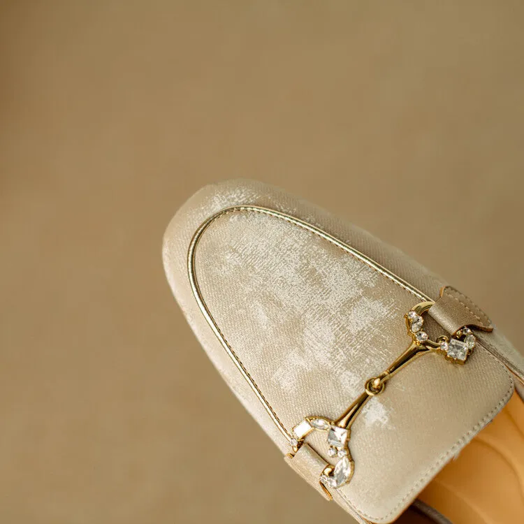 Ladies Round Toe Metal Bit Detail Flat Loafers