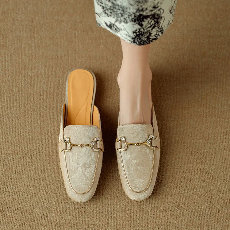 Ladies Round Toe Metal Bit Detail Flat Loafers