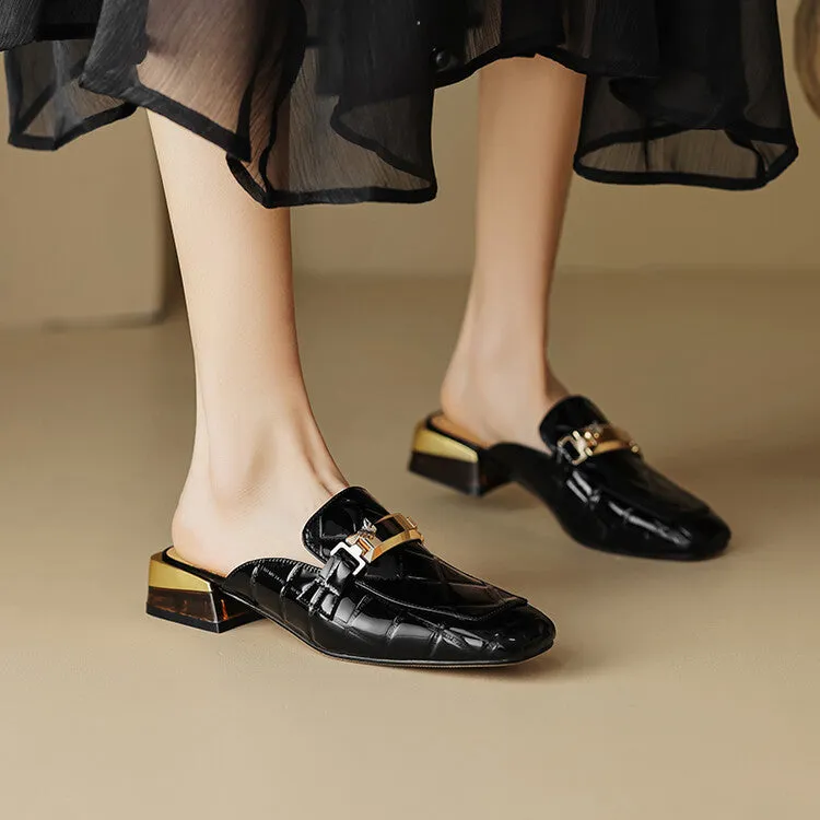 Ladies Square Toe Chain Link Heeled Mule Slip on