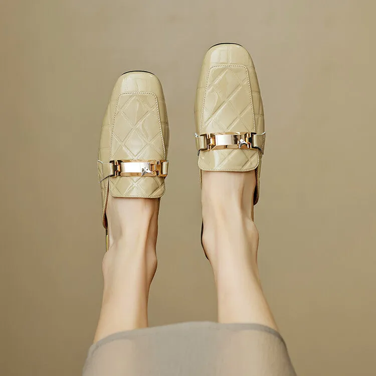 Ladies Square Toe Chain Link Heeled Mule Slip on