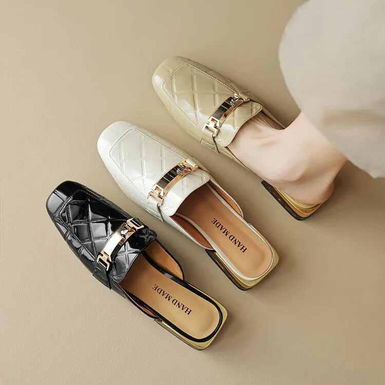 Ladies Square Toe Chain Link Heeled Mule Slip on