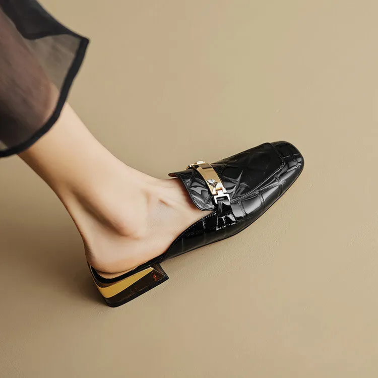 Ladies Square Toe Chain Link Heeled Mule Slip on
