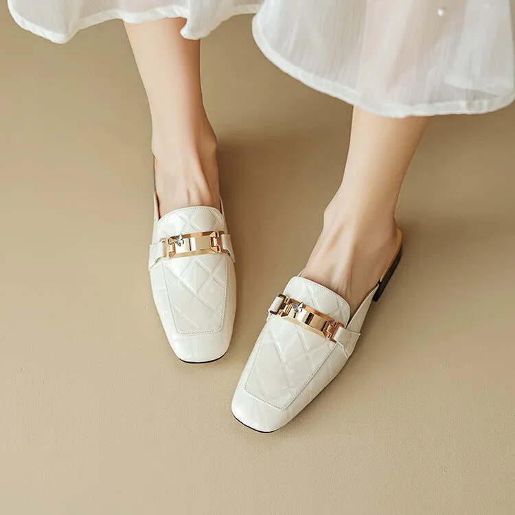 Ladies Square Toe Chain Link Heeled Mule Slip on