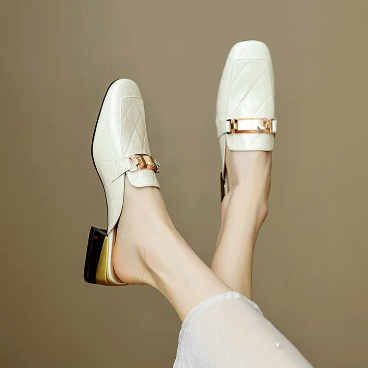 Ladies Square Toe Chain Link Heeled Mule Slip on