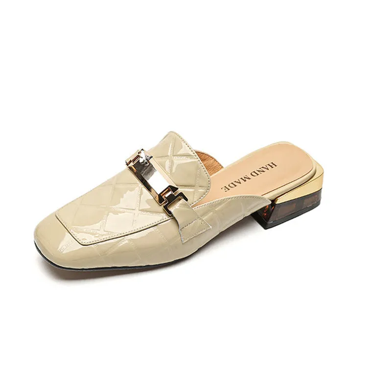 Ladies Square Toe Chain Link Heeled Mule Slip on