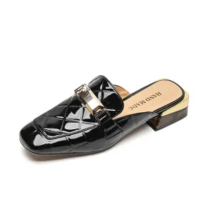 Ladies Square Toe Chain Link Heeled Mule Slip on