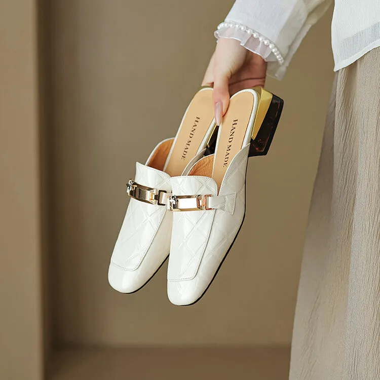 Ladies Square Toe Chain Link Heeled Mule Slip on
