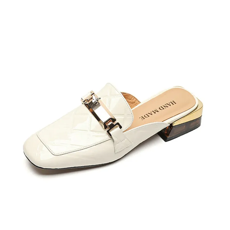 Ladies Square Toe Chain Link Heeled Mule Slip on
