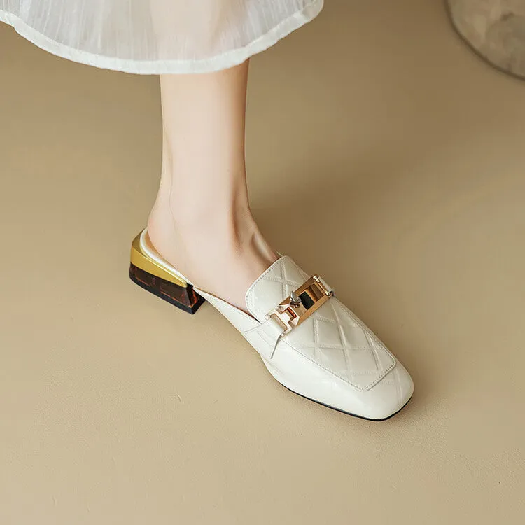 Ladies Square Toe Chain Link Heeled Mule Slip on