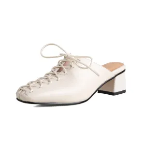 Ladies Square Toe Lace-up Heeled Mules