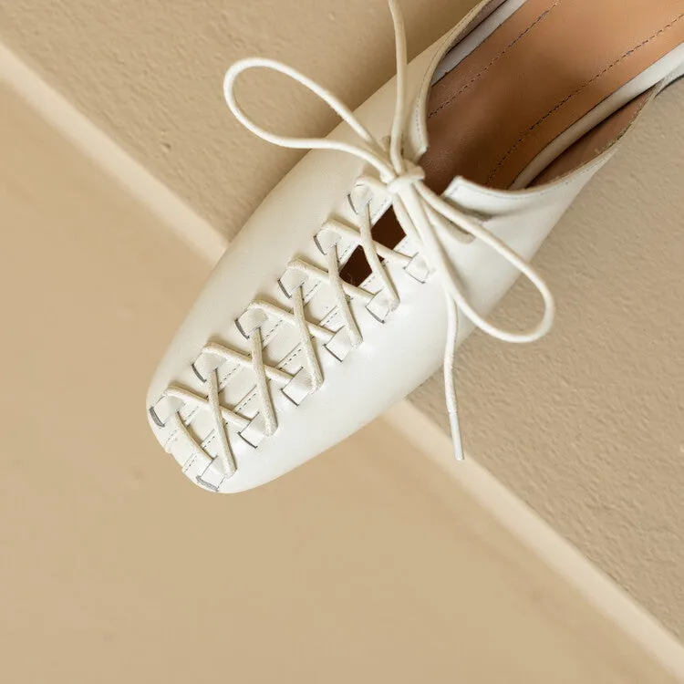 Ladies Square Toe Lace-up Heeled Mules