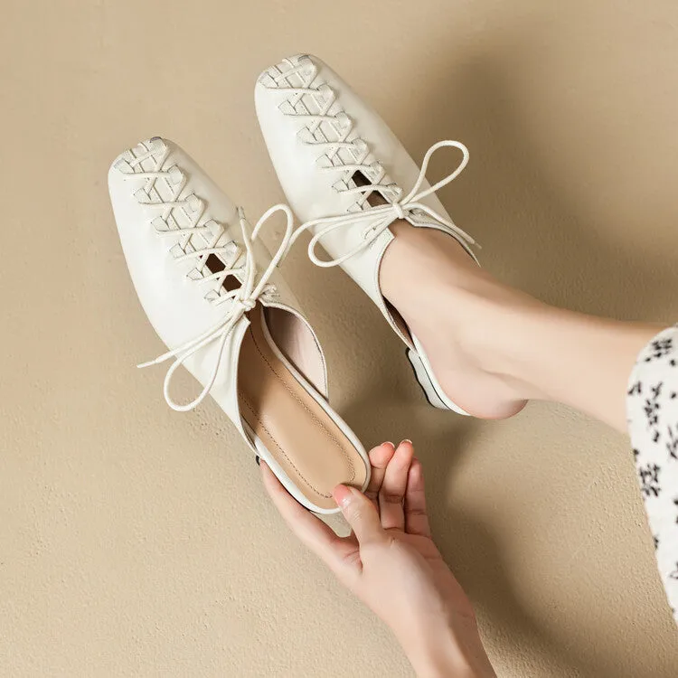 Ladies Square Toe Lace-up Heeled Mules