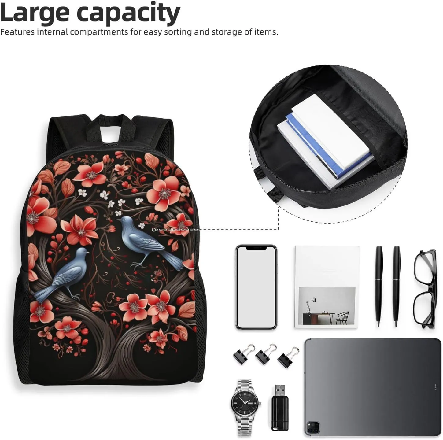 Laptop Backpack for Women Men Carry-on Backpack Lovebirds Daypack Lightweight Travel Shoulder Bags