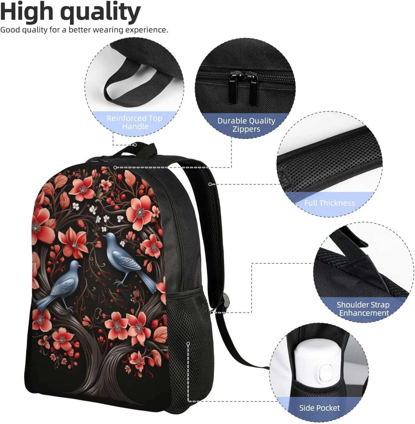 Laptop Backpack for Women Men Carry-on Backpack Lovebirds Daypack Lightweight Travel Shoulder Bags