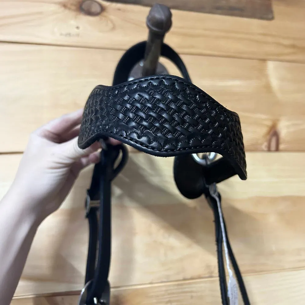Leather Tooled Basketweave Mule Headstall - Black