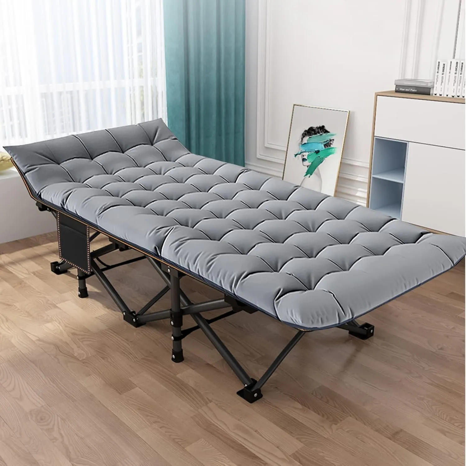 LILYPELLE Folding Camping Cot, Heavy Duty Sleeping Cots with Carry Bag, Double Layer Oxford Portable Travel Camp Cots for Home, Office Nap and Outdoor Beach