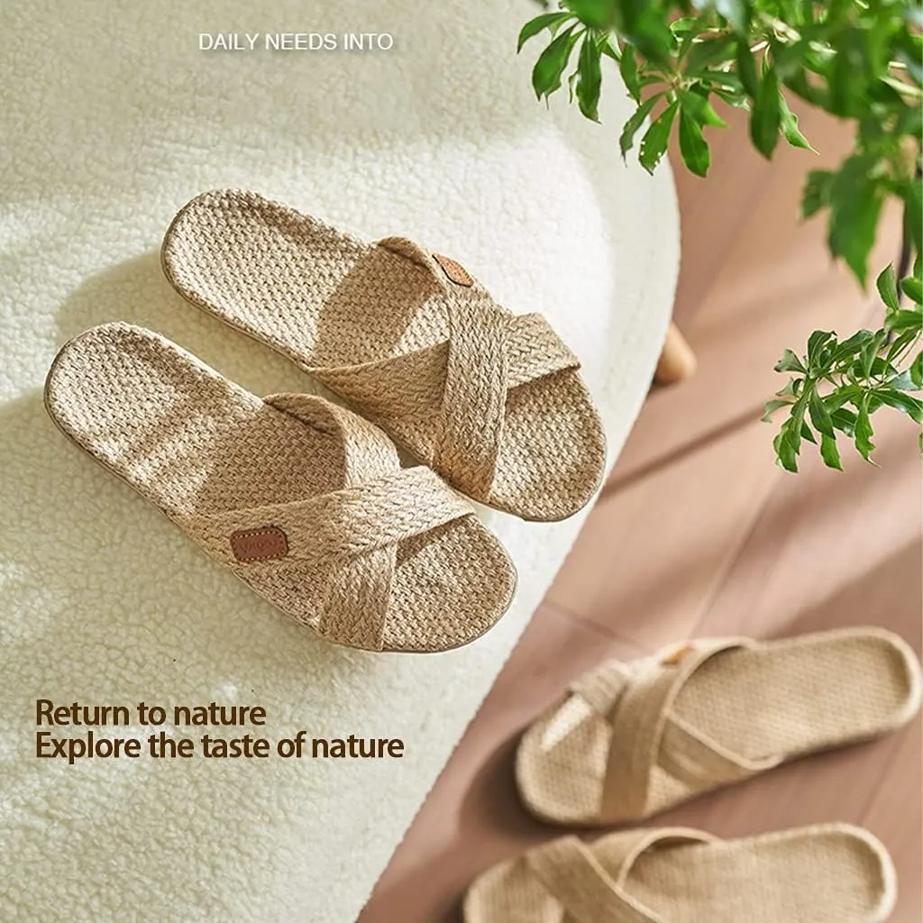 Linen Flax Suction Sweat Slippers，Cotton Flax House Sandals ,Soft-soled Women’s Cotton, Linen And Linen Slide Sandals With Arch Support，comfortable Home Shoes Indoor/outdoor Linen Slippers Indoor
