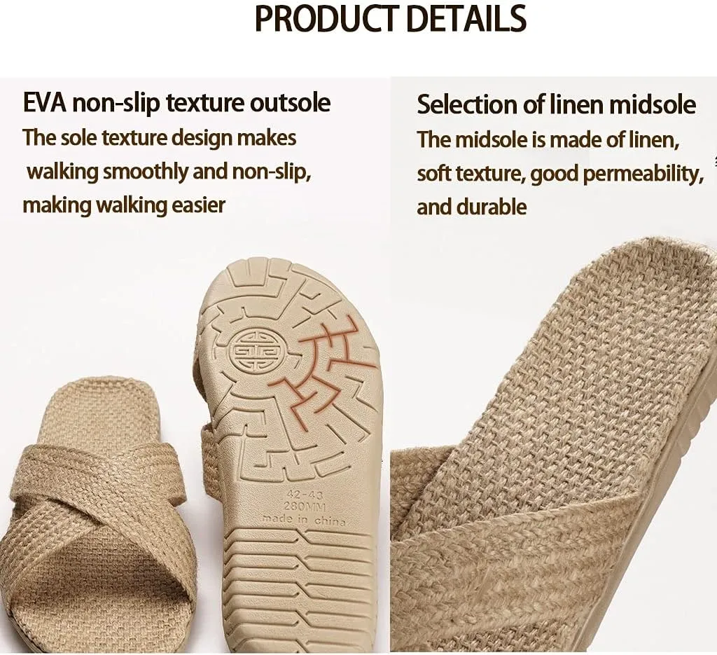 Linen Flax Suction Sweat Slippers，Cotton Flax House Sandals ,Soft-soled Women’s Cotton, Linen And Linen Slide Sandals With Arch Support，comfortable Home Shoes Indoor/outdoor Linen Slippers Indoor