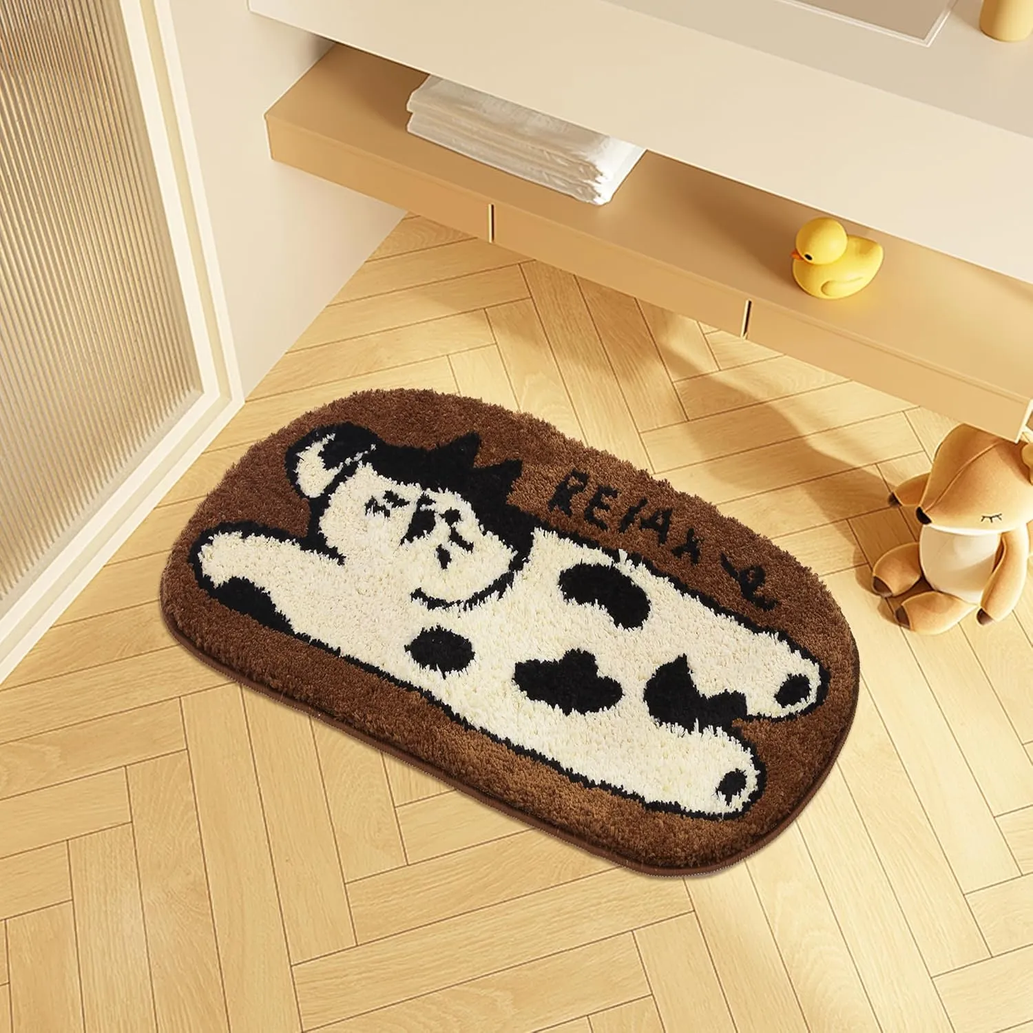 Livingfun Cute Bath Mat,Extra Soft Irregular Shaped Cat Bathroom Rug,16''X28''Non-Slip Washable Absorbent Funny Rugs for Tub,Shower，Kitchen， Bedroom,Door Mat, Decor（Brown）