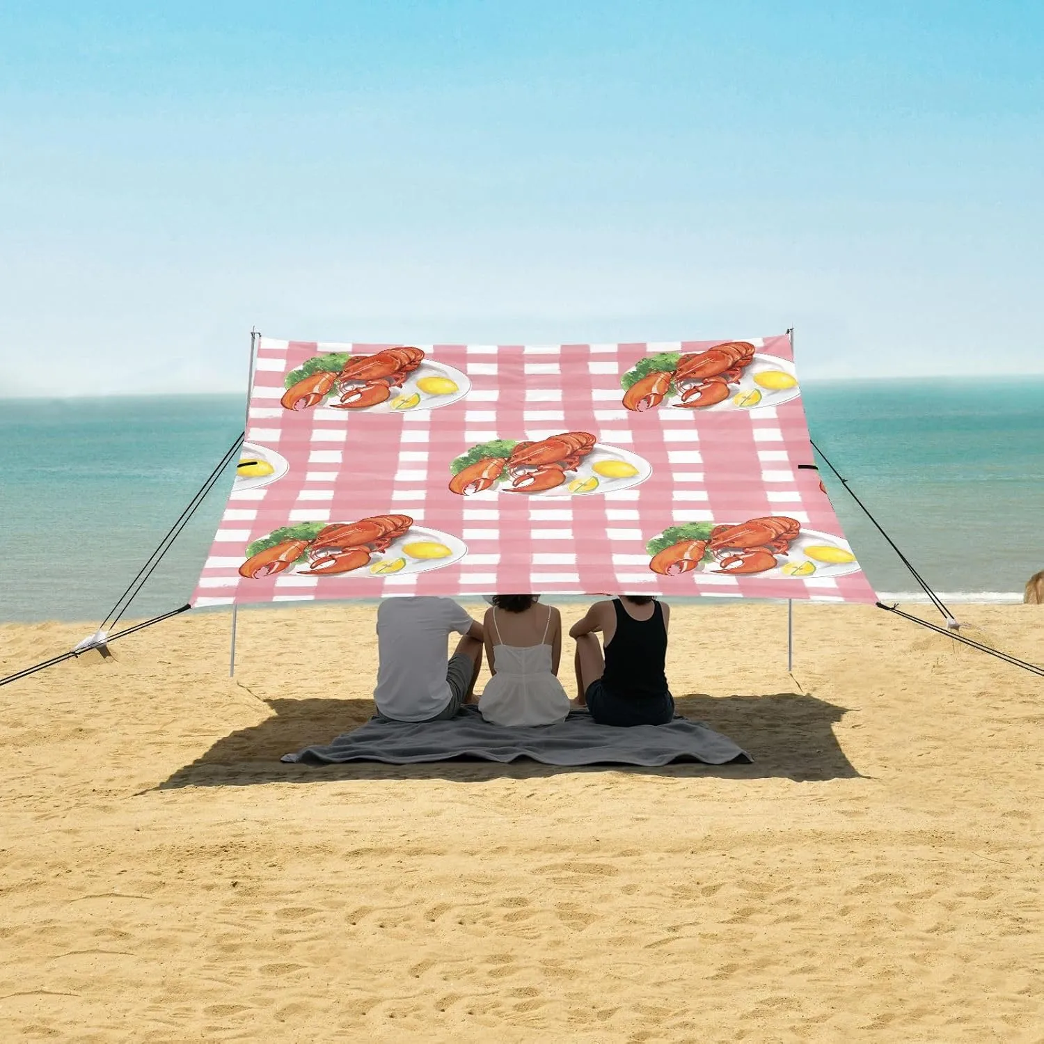 Lobster Pattern Cook Lemon Beach Camping Tent Sun Shelter for Whole Family, Beach Shade Canopy with UPF50  UV Protection,Easy Set Up and Carry,Outdoor Shade for Trips, Fishing, Backyard Fun Pic