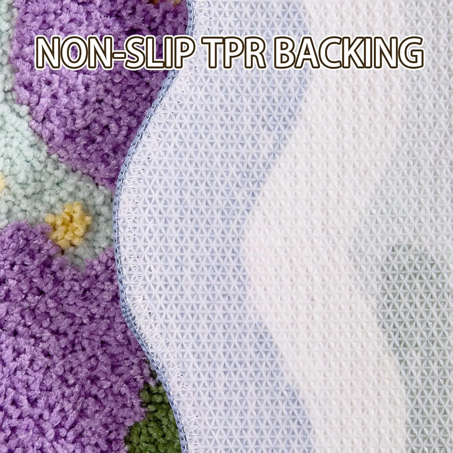Long Bathroom Runner Rug,30’’X48’’Scalloped Purple Floral Washable Bath Mat， Absorbent Tufted Aesthetic Rugs for Bedroom,Living Room，Kitchen, Floor Mat,Decor