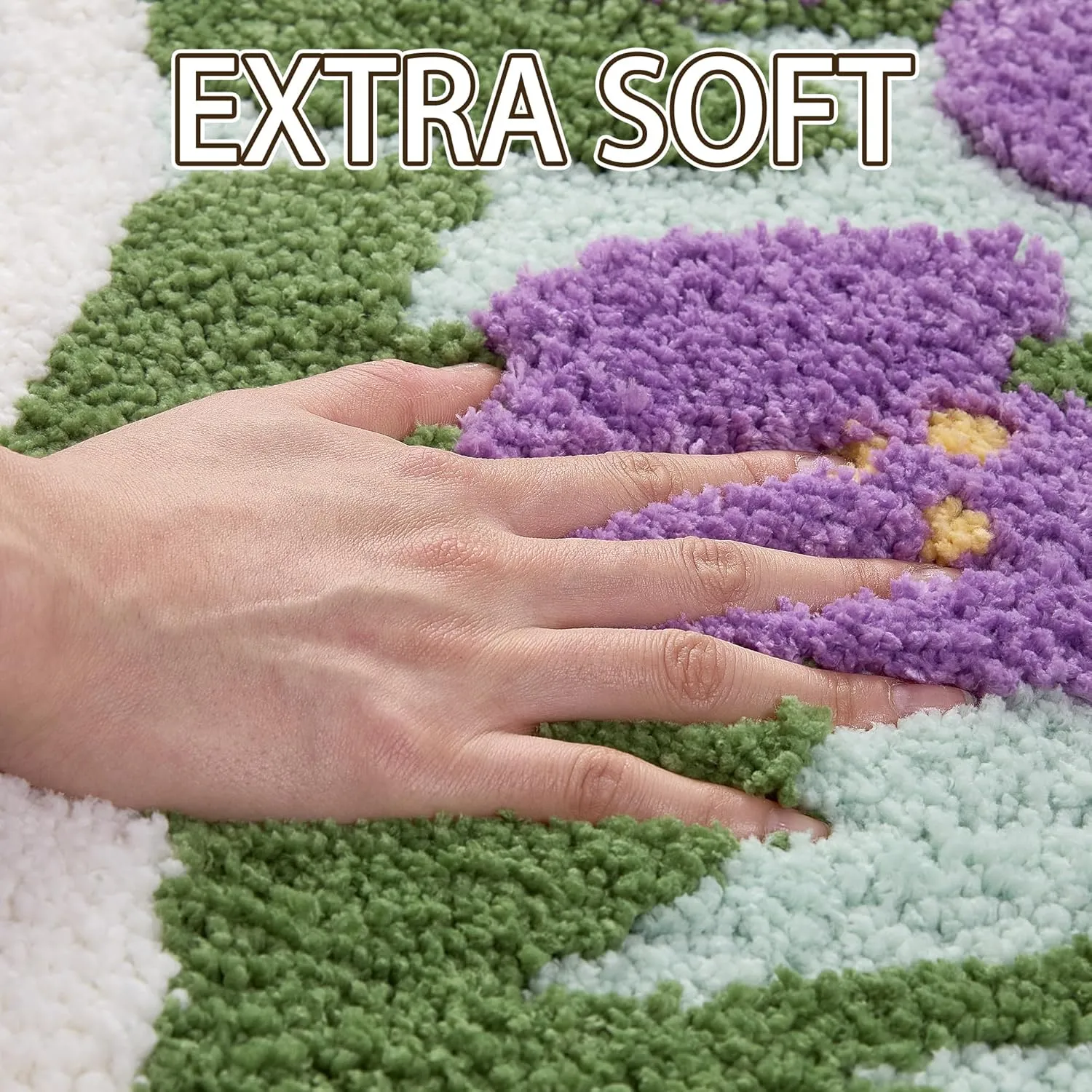 Long Bathroom Runner Rug,30’’X48’’Scalloped Purple Floral Washable Bath Mat， Absorbent Tufted Aesthetic Rugs for Bedroom,Living Room，Kitchen, Floor Mat,Decor