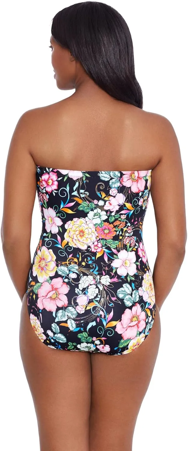 Longitude Women's Swimwear Side Shirred Bandeau One Piece Swimsuit