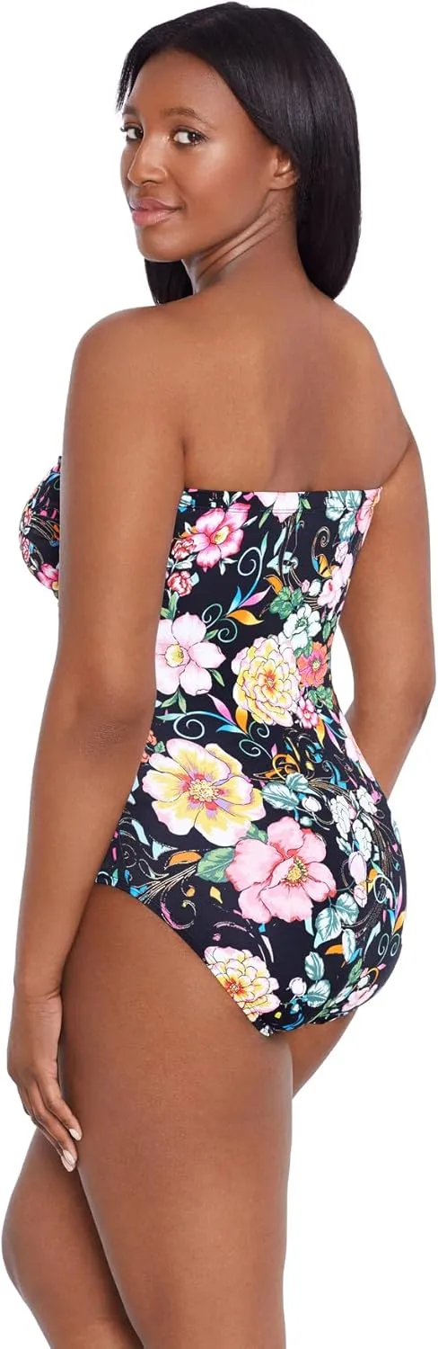 Longitude Women's Swimwear Side Shirred Bandeau One Piece Swimsuit