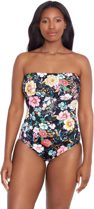 Longitude Women's Swimwear Side Shirred Bandeau One Piece Swimsuit