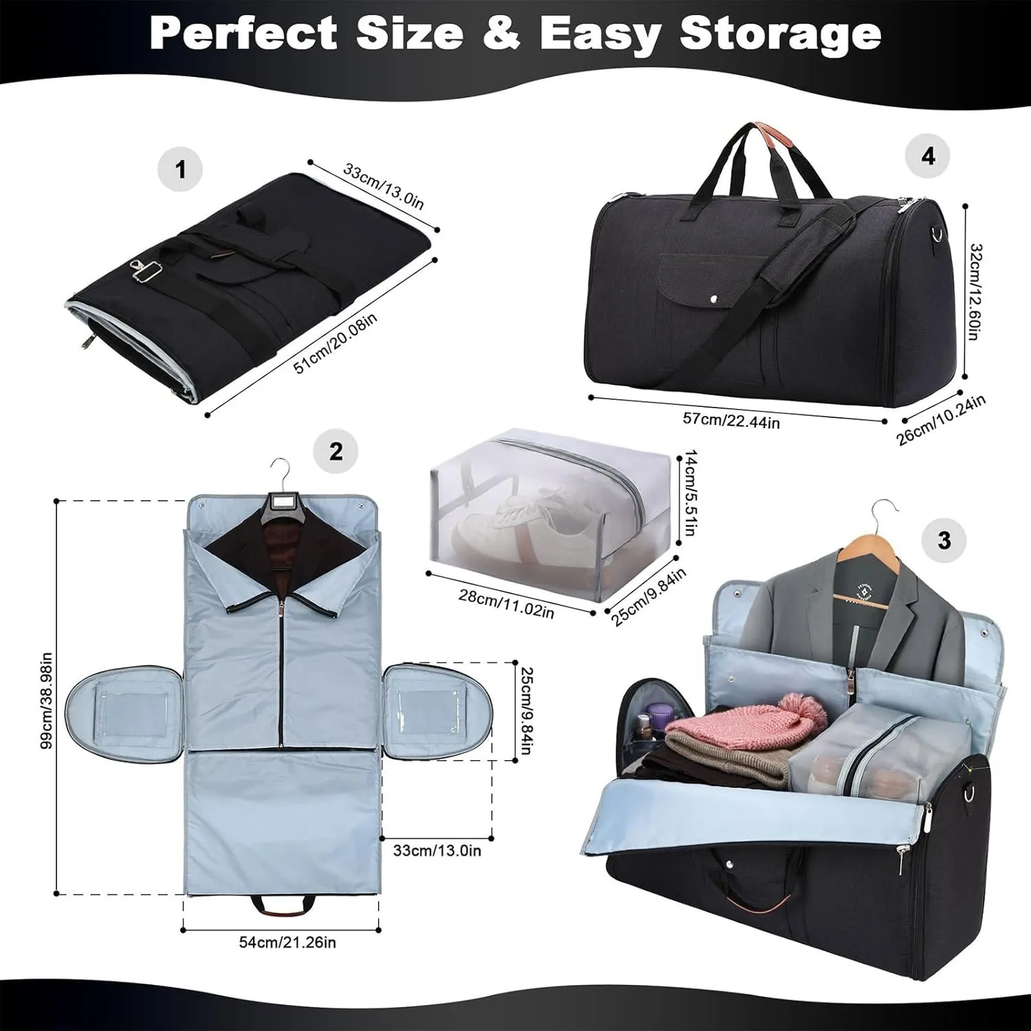 Lucshy Travel Bag, Garment Duffle Bags for Travel, Large Waterproof Crossbody Shoulder Capacity Suit Travel Garment (Black-B), Zbl0325008