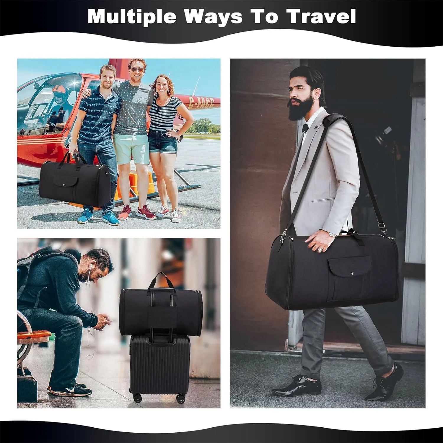 Lucshy Travel Bag, Garment Duffle Bags for Travel, Large Waterproof Crossbody Shoulder Capacity Suit Travel Garment (Black-B), Zbl0325008