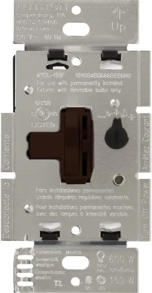 Lutron Ariadni/Toggler LED  Dimmer Switch for Dimmable LED, Halogen and Incandescent Bulbs, 150 Watt, Single-Pole or 3-Way, AYCL-153P-BR, Brown
