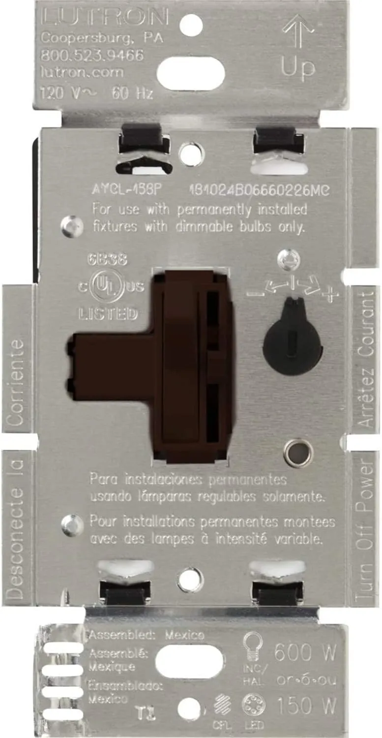 Lutron Ariadni/Toggler LED  Dimmer Switch for Dimmable LED, Halogen and Incandescent Bulbs, 150 Watt, Single-Pole or 3-Way, AYCL-153P-BR, Brown