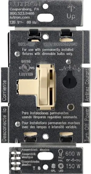 Lutron Ariadni/Toggler LED  Dimmer Switch for Dimmable LED, Halogen and Incandescent Bulbs, 150 Watt, Single-Pole or 3-Way, AYCL-153P-IV, Ivory