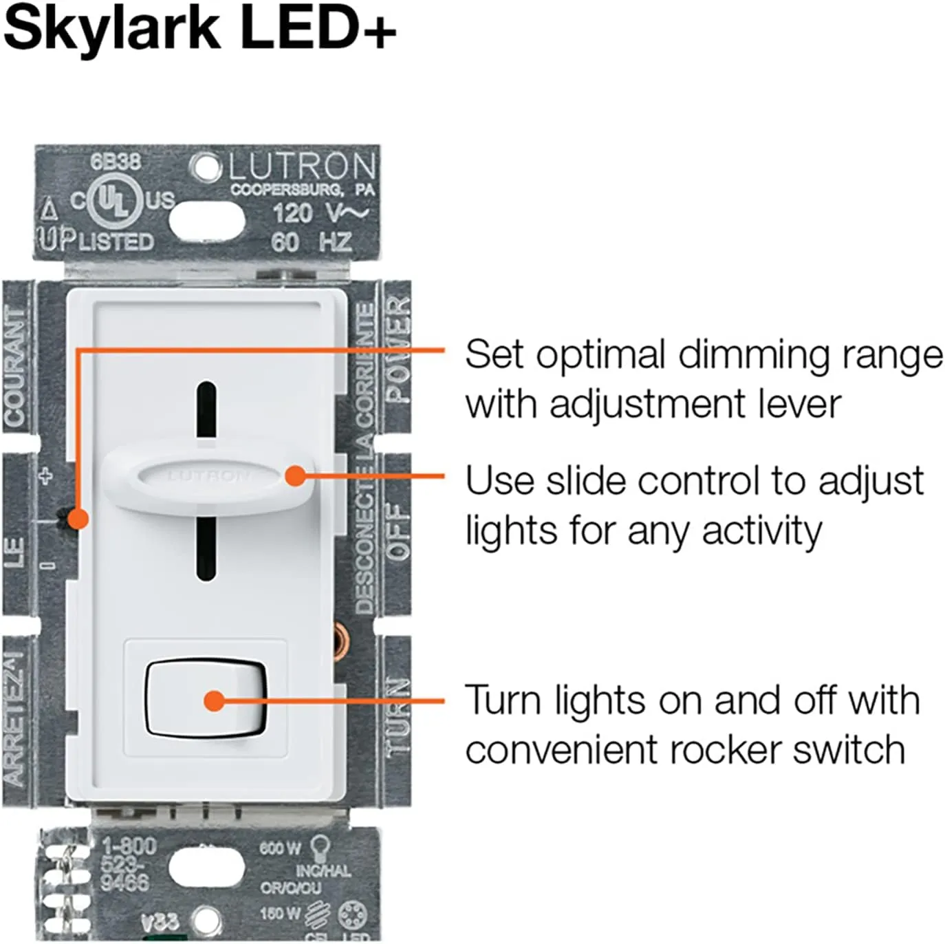 Lutron Skylark LED  Dimmer Switch for Dimmable LED, Halogen and Incandescent Bulbs | 150W/Single-Pole or 3-Way | SCL-153P-BL | Black
