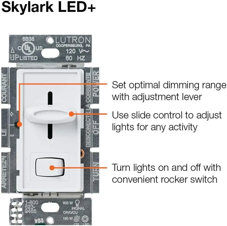 Lutron Skylark LED  Dimmer Switch for Dimmable LED, Halogen and Incandescent Bulbs | 150W/Single-Pole or 3-Way | SCL-153P-IV | Ivory