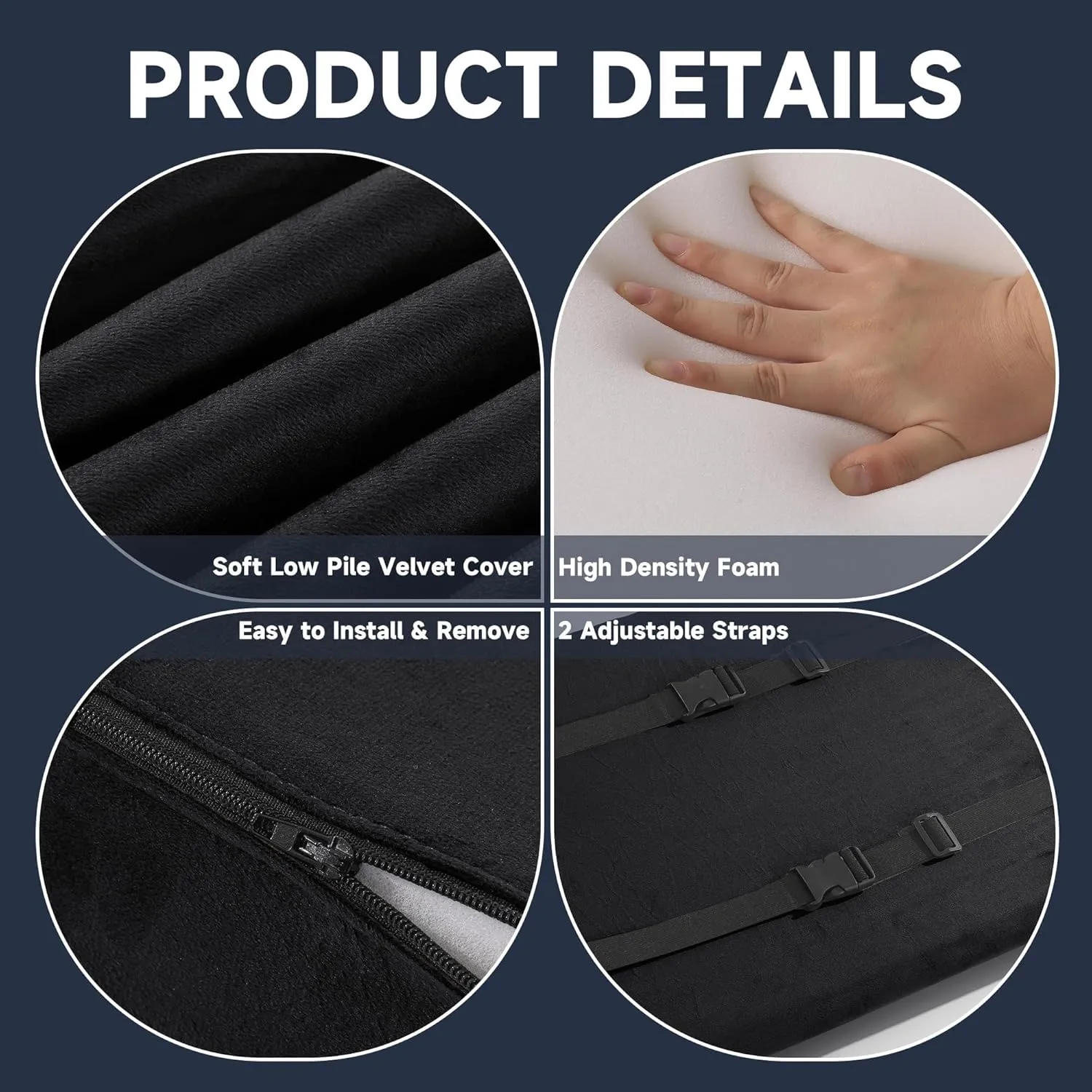 MABOZOO Wedge Recliner Leg Pillow, Foam Extra Large Foot Rest Cushion with Adjustable Straps, Recliner Footrest Extender Leg Elevation Pillow Wedge Pillow for Recliner, Bed, Sofa, Couch (Black)