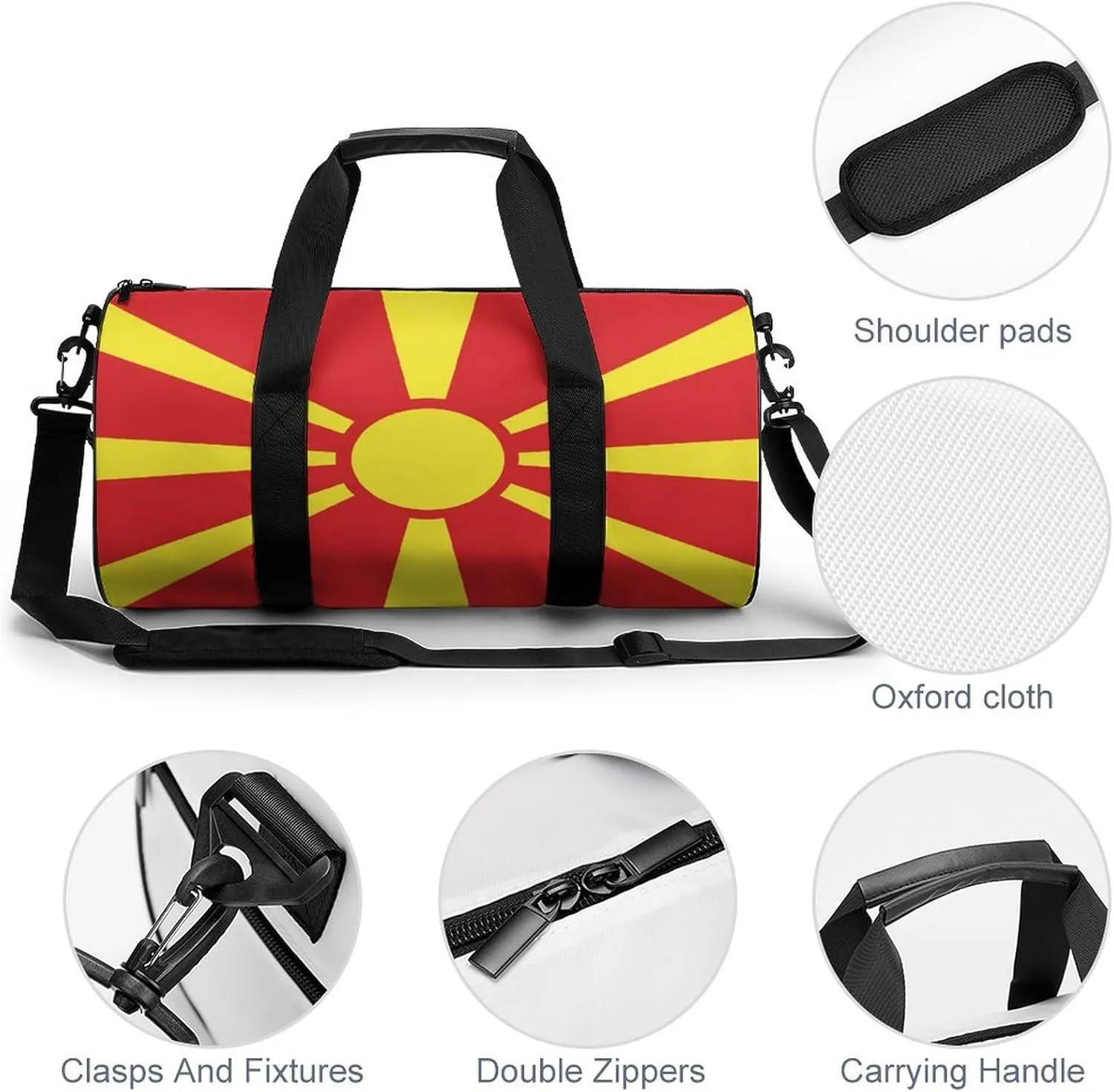 Macedonia Flag Waterproof Gym Bag for Women Men with Wet Pocket Sports Duffel for Travel Weekender